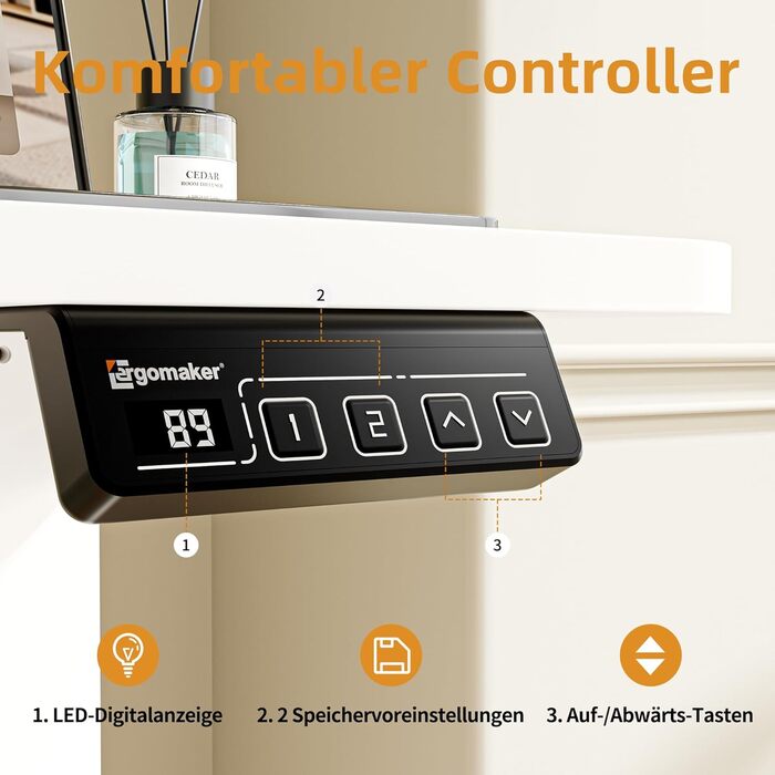 Електричний стіл з регульованою висотою 80x60 см (31,5&39x23,6&39), Стіл з регульованою висотою зі зрощеною стільницею (білий каркас біла стільниця) 80 x 60 см, білий