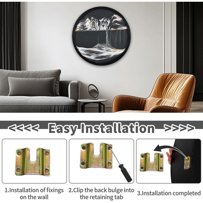 Піщані картини для обертання, 3D піщаний пейзаж, рухоме піщане мистецтво, кругле скло, рухоме зображення глибокого морського піску, рамка з плинним піском, настінна прикраса, вітальня, офіс, подарунки (чорно-білий 1, 60-60L x 60B см чорно-білий 1