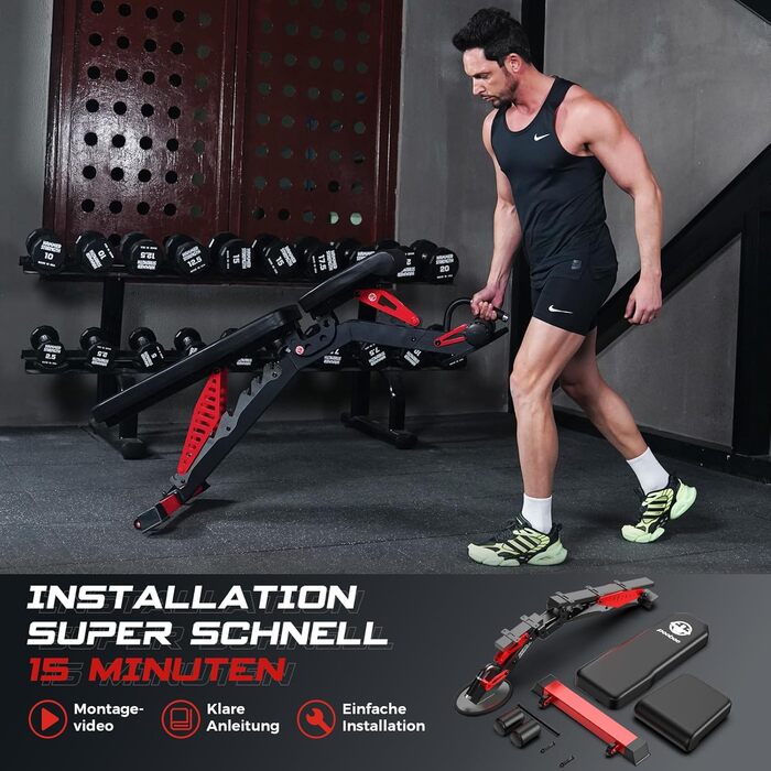 Лава для силових тренувань Pooboo, регульована лава для домашніх тренувань, вантажопідйомність 1500 фунтів, міцна лава для силових тренувань, положення горизонтальне/похиле/опущення для тренування всього тіла