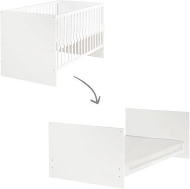 Дитяче ліжечко roba &39Anton&39 70 x 140 см, дитяче ліжечко, що трансформується в дитяче ліжко, вкл. кутові перемикачі, регулювання висоти у 3 напрямках, 3 знімні перекладини, біле