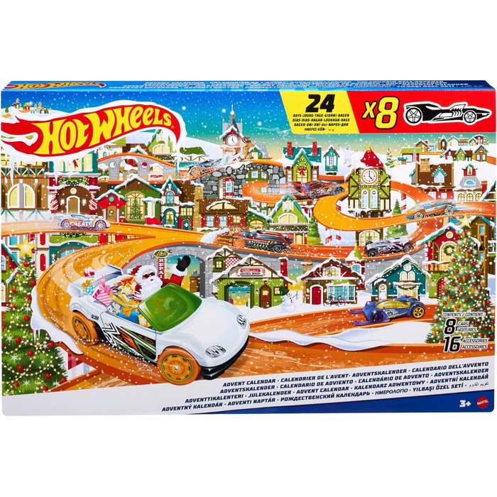 Календар Hot Wheels Advent Calendar - 8 машинок та 16 зимових аксесуарів за 24 пронумерованими дверцятами, включаючи ігровий килимок, для дітей, HKL74 Multicoloured - версія 1