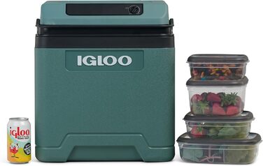 Автомобільний холодильник IGLOO IE27, 27 л, 12В/230В компактний портативний міні-холодильник для авто, кемпінгу, подорожей та фестивалів, з режимами Eco/Max та відсіком для кабелю, зелений