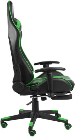 Геймерське крісло з підставкою для ніг, обертове, зелений ПВХ, ергономічне офісне крісло з високою спинкою та 2 додатковими подушками, регульоване по висоті обертове крісло з висувною підставкою для ніг