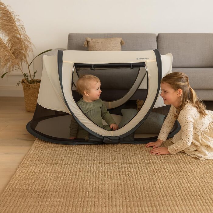 Кемпінгове ліжко Deryan Scott Дитячий намет Захист від ультрафіолету 50 Ліжко для малюків Кремове