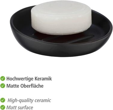 Мильниця WENKO Mod. Badi Black, високоякісна кераміка з матовою поверхнею, мильниця простої, однотонної форми чорна 3 x 11,5 x 11,