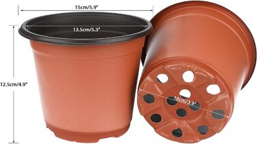 Горщики для розсади KINGLAKE 15 см, Горщики для розсади, 100 шт. , Маленькі пластикові горщики для розсади, Горщики для розсади рослин, Пластикові квіткові горщики, Горщики для пересадки, Цегляно-червоні 15 см