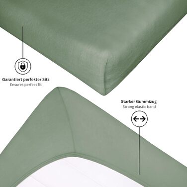Простирадло на резинці 180x200 см Зелене до 200x200 см - Розкішне простирадло на резинці з бавовняного трикотажу, сертифіковане Oeko-Tex - для матраців до 30 см та ліжок з пружинним блоком - Простирадло для ліжка розміру King 180 x 200 см - 210 x 220 см З