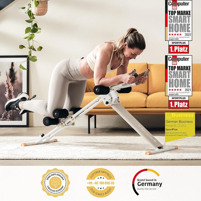 Складаний тренажер для пресу SportPlus для домашнього використання - Тренажер для м&39язів живота, ролик для пресу з 3 або 4 кутами тренування - Пристрій для тренування м&39язів живота до 100 кг Білий / Червоний