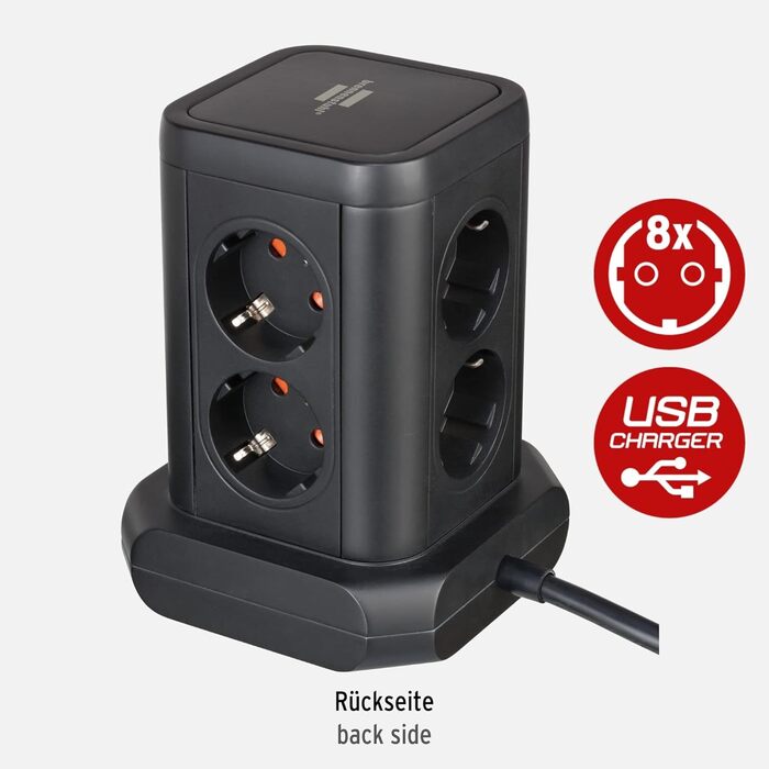 Розеткова колодка Brennenstuhl 8-місна з USB, сертифікована TV-Sd (блок розеток 8-місний з 4 шт. USB, розетки розташовані під куто