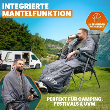 Спальний мішок для кемпінгу ARCTA 3-в-1 Можна використовувати як спальний мішок-ковдру, пальто або плед 3-сезонний спальний мішок для дорослих, теплий та легкий, бавовняна підкладка, підходить для використання на вулиці, 20075 см