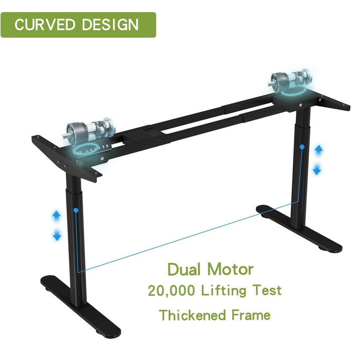 Каркас столу Radlove з подвійним двигуном та регулюванням висоти, регульовані ніжки підставки для столів розміром від 120 до 178 см з 4 функціями пам&39яті (чорний циліндричні ніжки)