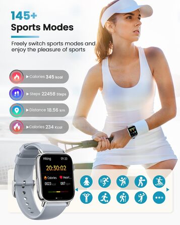 Розумний годинник для чоловіків та жінок з монітором/ЕКГ/ВСР/фітнес-годинник 1,83 дюйма з 24-годинним вимірюванням серцевого ритму/артеріального тиску/SpO2/сну/екстреного виклику SOS, понад 145 спортивних режимів, фітнес-годинник, крокомір, iOS, Android, 