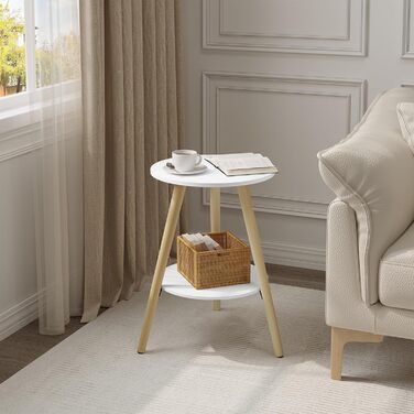 Круглий журнальний столик EUGAD, журнальний столик з 2 полицями, столик для вітальні, тумбочка, сучасний білий колір, маленький столик з місцем для зберігання, столик-диван, виготовлений з МДФ дерева, для вітальні та спальні, 38x55x38 см