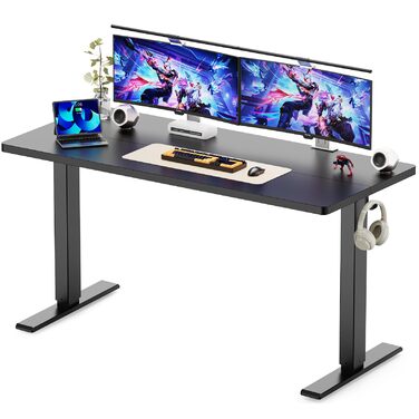 Стіл з регульованою висотою, електричний комп&39ютерний стіл 140 x 60 см, стіл для сидіння та стояння з 4 положеннями пам&39яті, стіл для стояння з 2 гачками, з&39єднувальна пластина, чорний
