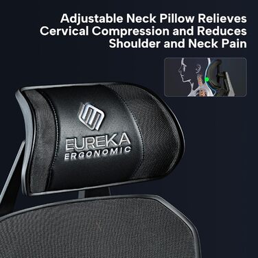 Ігрове крісло EUREKA ERGONOMIC Typhon, ергономічне офісне крісло з регульованою поперековою опорою та підголівником, крісло для ПК з 4D підлокітниками та регулюванням висоти, вантажопідйомність 125 кг, чорний та сірий