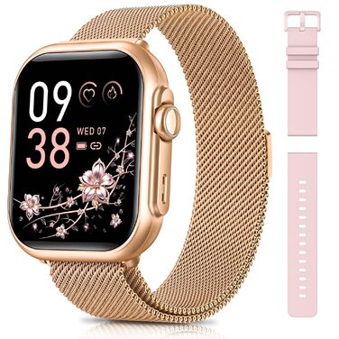 Жіночий смарт-годинник Sanorum з акумулятором 1000 мАг, фітнес-годинник AMOLED 1,85 дюйма з функцією телефону/водонепроникність 5 атм/120 спортивних режимів/пульс/SpO2/кров&39яний тиск, смарт-годинник для Android та iOS, рожеве золото