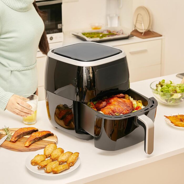 Аерофритюрниця Storeo Basics 6 літрів із цифровим сенсорним екраном і 8 попередніми налаштуваннями приготування, чорна 6 л