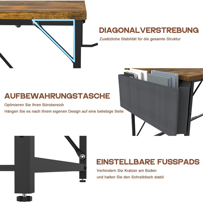 Стіл Devoko стіл комп'ютерний, 160 x 50 x 75 см офісний стіл для навчання, навчальний стіл, стіл промислового дизайну, комп'ютерни