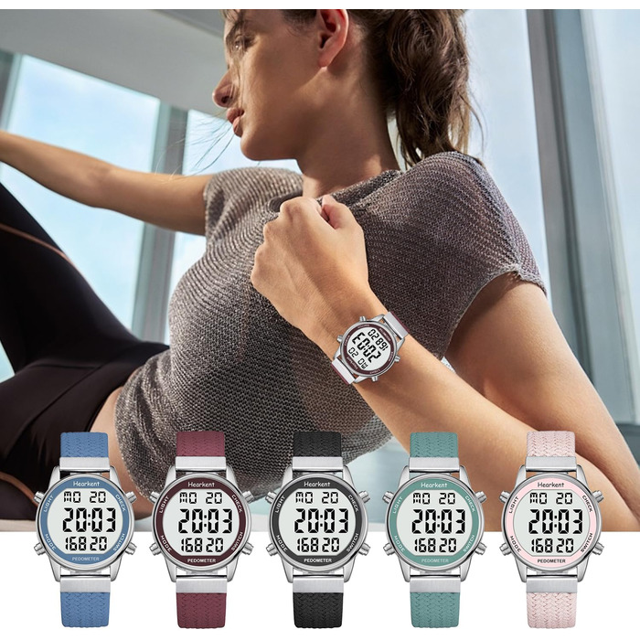 Крокомір для жінок, фітнес-трекер для ходьби, водонепроникний спортивний годинник, лічильник калорій, наручний годинник з великим цифровим дисплеєм, для пенсіонерів, жінок та людей похилого віку, чорний