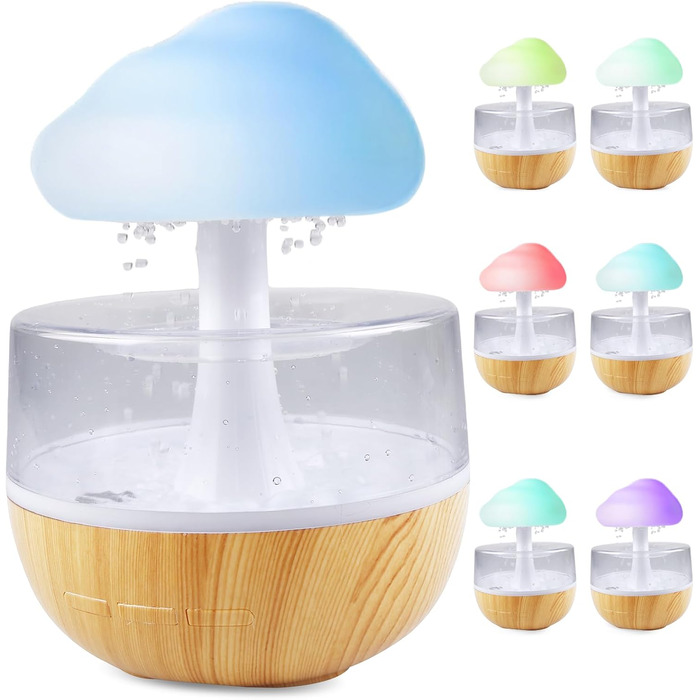 Зволожувач Rain Cloud з нічником Rain Cloud Humidifier Lamp Waterfall, 3 в 1 зволожувач повітря/дифузор для ефірних олій/7 кольорів нічник, стіл, фонтан, тумбочка