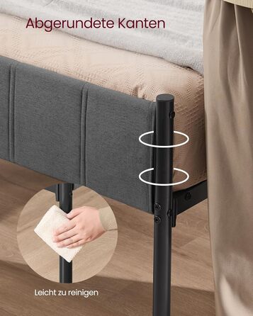 Каркас двоспального ліжка VASAGLE, каркас ліжка, 140 x 200 см, з м&39яким узголів&39ям, каркас ліжка, сталеві ламелі, витримує навантаження до 500 кг, легке складання, колір &quotсланцево-сірий&quot RMB974GN01 140 x 200 см, колір &quotсланцево-сірий&quot