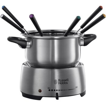Електричний набір для фондю Russell Hobbs Fiesta для сиру, шоколаду, олії або бульйону (6 кольорових виделок, антипригарний сталевий горщик 1,2 л, придатний для ПММ, 1200 Вт) 22560-56