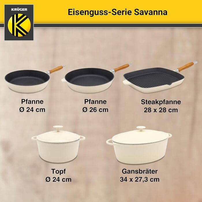 Чавунна гусятниця Krger з кришкою - емальована - висока термостійкість і дуже добре утримує тепло - підходить для всіх типів варил