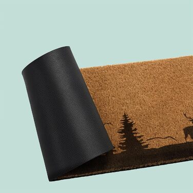 Килимок для дверей Relaxdays Coconut 80x50 см, малюнок оленя, нековзний, водонепроникний, для використання всередині та зовні приміщень, натуральний/чорний
