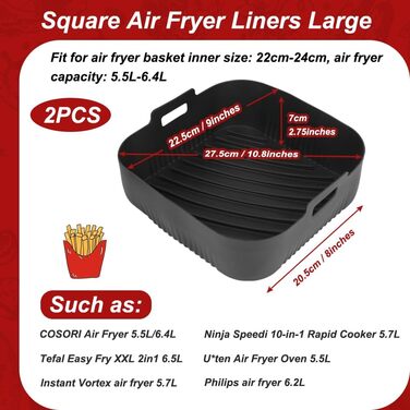 Силіконова форма YQL для фритюрниці, повторне використання XXL Bar Силіконова фритюрниця Аксесуари Аерофритюрниця Силіконова каструля сумісна з фритюрницею Philips 6.2L-8.3L/Russell Hobbs 8L/COSORI 5.5L-6.4L