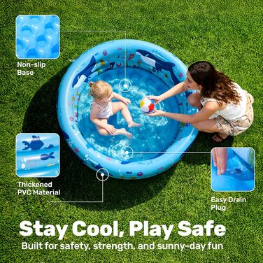 Надувний басейн SLOOSH 86 x 25 см, Дитячий басейн, 3 кільця, Надувна ванна, Надувний дитячий басейн, Басейн (Синій)