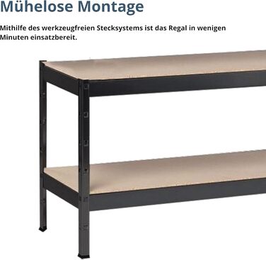 Стелаж SCHULTE Shelf World для важких умов експлуатації з 2 дерев&39яними полицями, 43x100x40 см (ВxШxГ), вантажопідйомність на полицю приблизно 150 кг, чорне текстуроване покриття, стелаж для зберігання, стелаж для підвалу, стелаж для майстерні, стелаж б