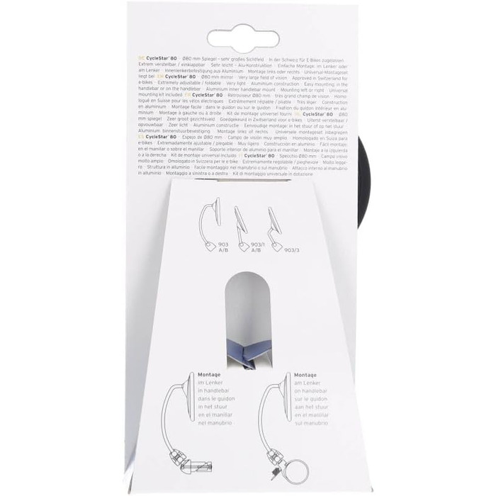 Велосипедне дзеркало Busch & Mller Cycle Star Ø80 мм, внутрішнє кріплення на кермо 17,2-22 мм, складне, 903/7