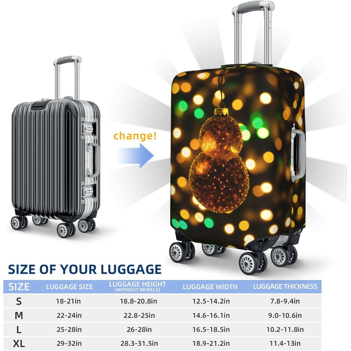 Блискуча різдвяна прикраса для валізи, захисний чохол для багажу, міцний захист для валіз розміром 45.7 - 81.3 см, малий розмір, Чорний