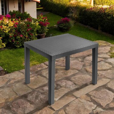 Прямокутний пластиковий садовий стіл Spetebo, антрацит - 78 x 72 см - кемпінговий стіл з декором під ротанг - балконний стіл, стіл для патіо, вуличний садовий стіл, стійкий до атмосферних впливів