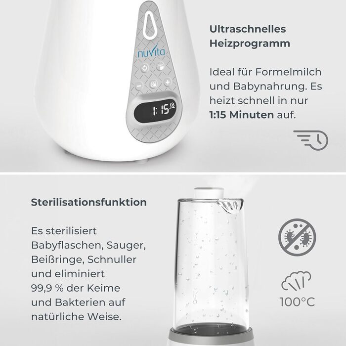 Портативний підігрівач дитячих пляшечок і стерилізатор Nuvita 1170 для дитячих пляшечок, дитячого харчування та грудного молока -