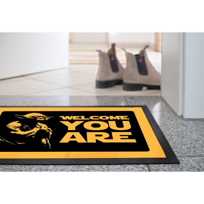 Килимок для дверей MoonWorks з написом Ласкаво просимо - пародія на науково-фантастичний фільм, нековзний та миється, чорний, 60x40 см