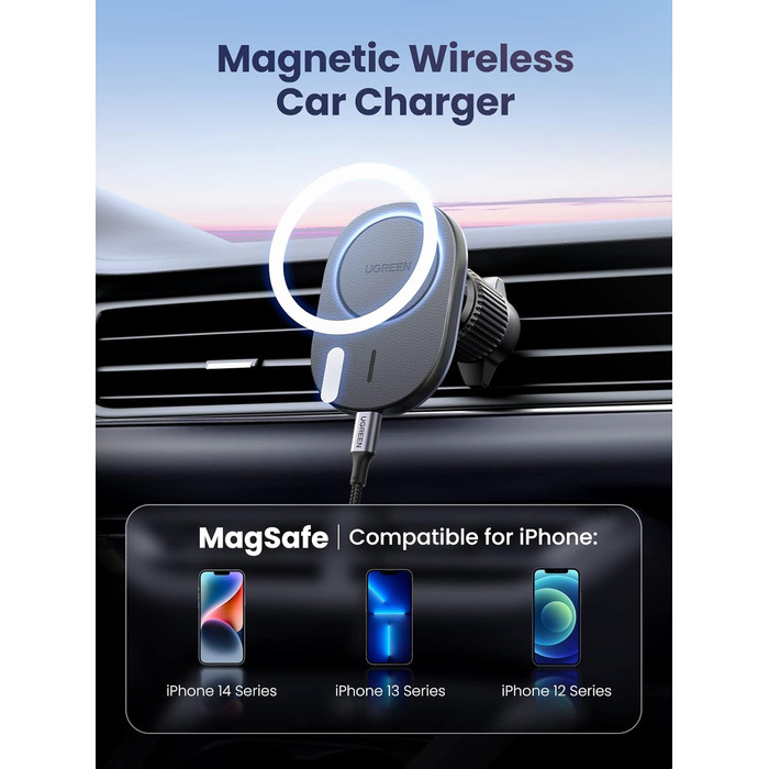 Автомобільний тримач для мобільних телефонів UGREEN 2 в 1 з функцією зарядки Магнітний бездротовий автомобільний зарядний пристрій
