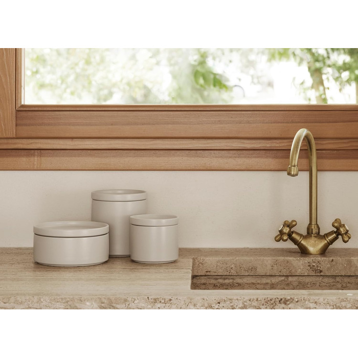 Керамічна банка для зберігання Blomus -PILAR- Розмір M Ø12 см Колір Місячний промінь Контейнер для зберігання з кришкою Можна мити в посудомийній машині Moonbeam M