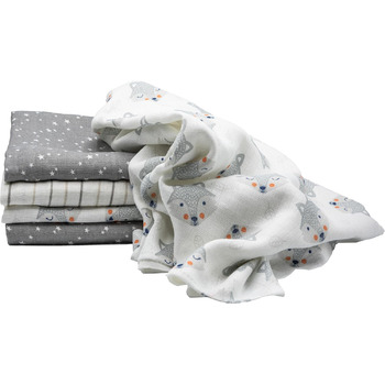 Муслінові серветки Clever Kids упаковка 5 лисичка світло-сіра та зірочки Oeko-TEX подвійне плетіння 70x80 серветки для відрижки (л