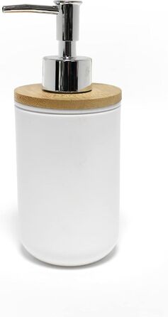 Дозатор для мила (діаметр 7,2 x 17,5 см) Розумний, білий, полістирол, бамбукова обробка Дозатор для мила білий