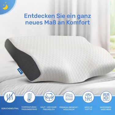 Подушка для шиї Derila, оригінальна подушка з піни з ефектом пам&39яті. Подушка для підтримки шиї, подушка для сну на боці, спині та животі (King, 1 упаковка) Розмір подушки Kingsize 60 x 35 x 11 см