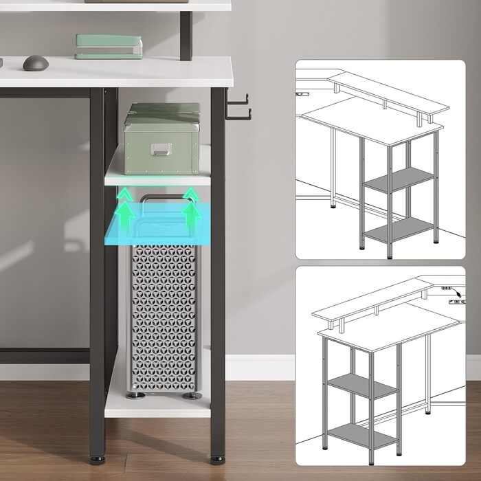 Г-подібний комп&39ютерний стіл Rolanstar з RGB-підсвічуванням та розетками, двосторонній кутовий ігровий стіл з місцем для зберігання та 2 гачками, комп&39ютерний стіл для офісу, кабінету, спальні (білий, 137 см) Білий 137 x 137 x 87 см