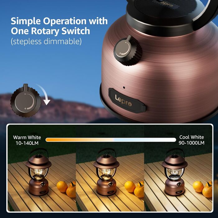 Акумуляторний кемпінговий ліхтар, ретро-кемпінговий ліхтар Lepro 1000 люмен із регульованою яскравістю, 2500K теплий білий та 5000K холодний білий, для кемпінгу та пікніків, внутрішнього освітлення, декоративного освітлення, надзвичайних ситуацій тощо.