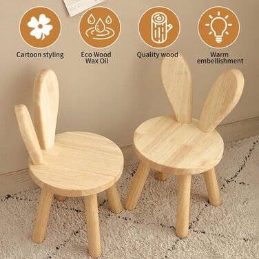 Дитячий стілець Inscrip дерев'яний, дитячий стілець зі спинкою зайчикові вушка, пуф для дітей, табурет для перевзування, маленький