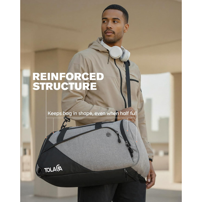 Великий спортивний рюкзак Tolaccea 47L з відділенням для взуття, відділенням для вологи, щотижневою дорожньою сумкою, спортивною сумкою, сумкою для фітнесу та тренувань для чоловіків та жінок, для тренажерного залу, подорожей, плавання, сауни, футболу (сі