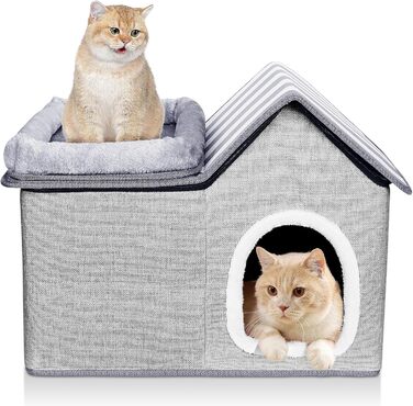 Котяча будка HEVOL, вулична котяча пещера, тепла собача пещера, знімна собача будка з мийною подушкою та платформою, вулична котяча пещера, котячий будиночок для малих та середніх домашніх тварин