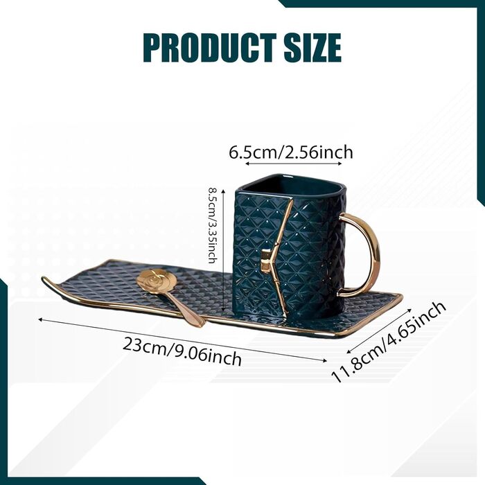 Кавова кружка у формі сумочки, керамічна кружка для пиття з ложкою для чаю, молока, кави для домашнього офісу та готелю, темно-зелена