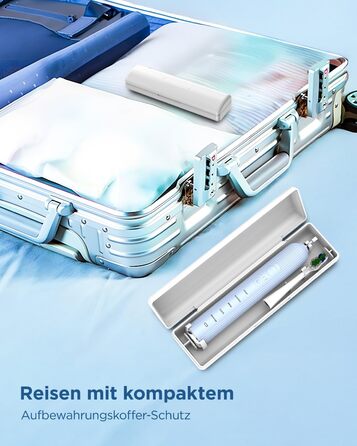 Електрична зубна щітка, звукова зубна щітка для дорослих та дітей, з 5 режимами чищення, 3 рівнями інтенсивності, вбудованим таймером та 8 насадками, дорожній футляр, світло-блакитний, (в упаковці)