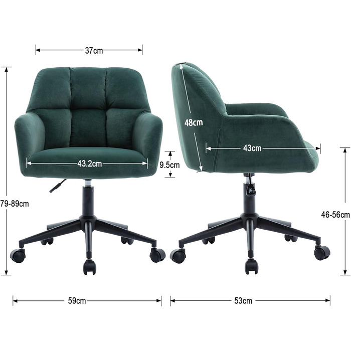 Оксамитове офісне крісло з колесами, обертове крісло, регульоване по висоті робоче крісло, товста спинка, зручне офісне крісло для домашнього кабінету, спальня, зелений