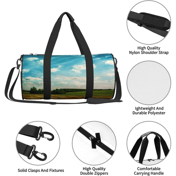 Спортивна сумка, дорожня сумка, сумка для подорожей, з принтом Пшеничне поле, сумка на нічліг, чорна, універсальний розмір